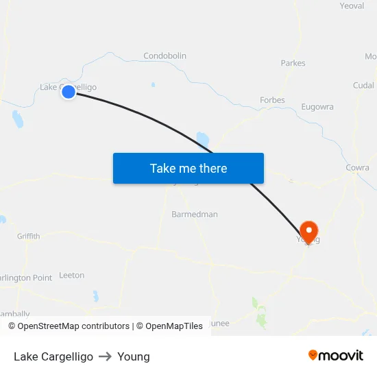 Lake Cargelligo to Young map
