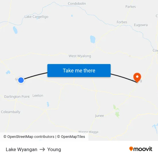 Lake Wyangan to Young map
