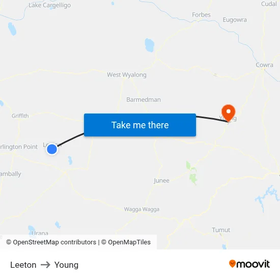 Leeton to Young map