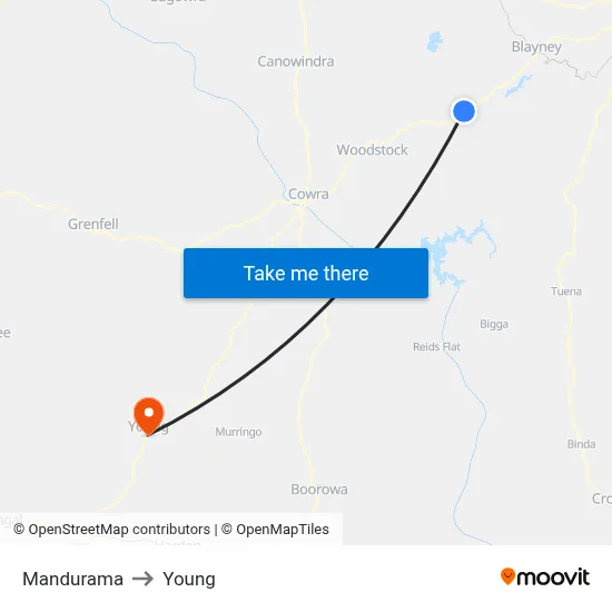 Mandurama to Young map