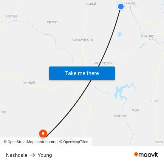 Nashdale to Young map