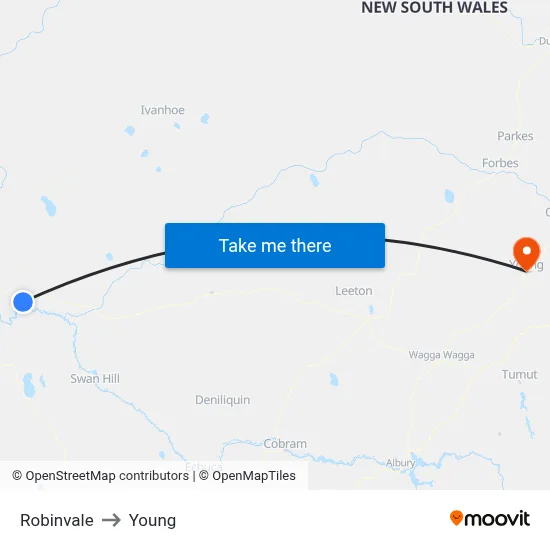 Robinvale to Young map