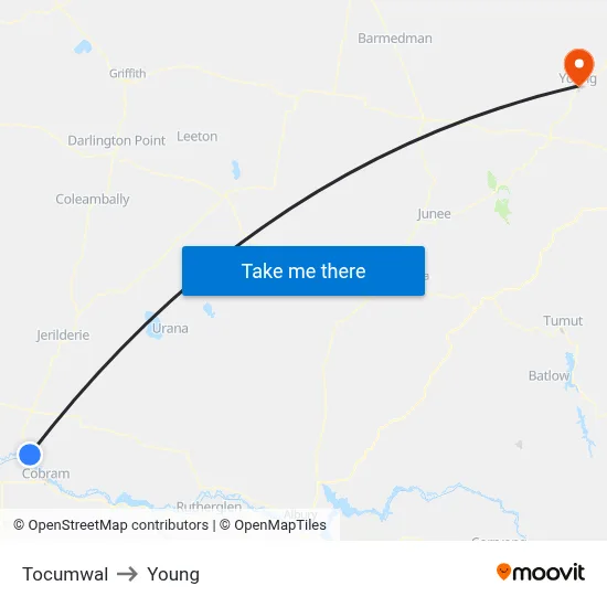 Tocumwal to Young map