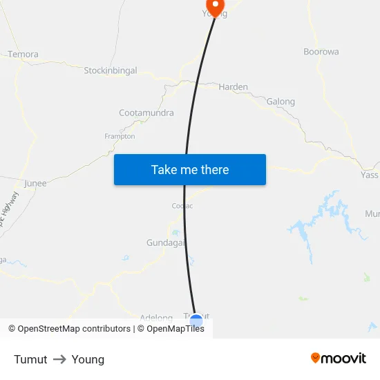 Tumut to Young map