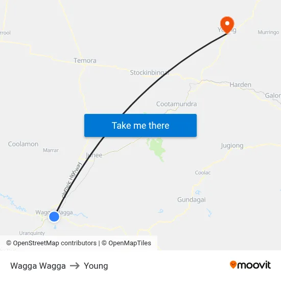 Wagga Wagga to Young map