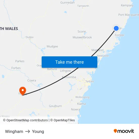 Wingham to Young map