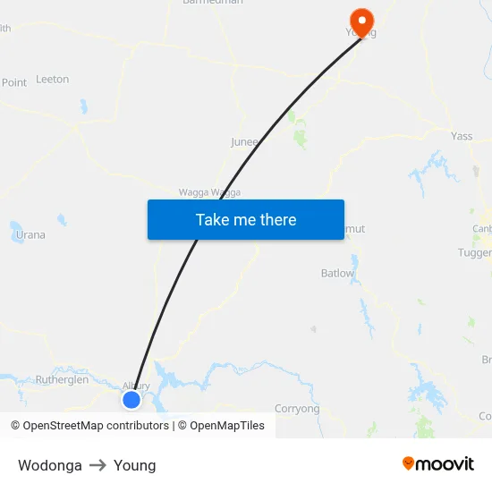 Wodonga to Young map
