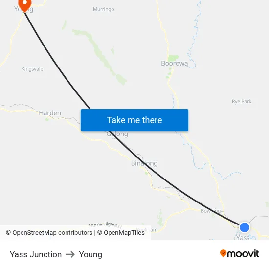 Yass Junction to Young map
