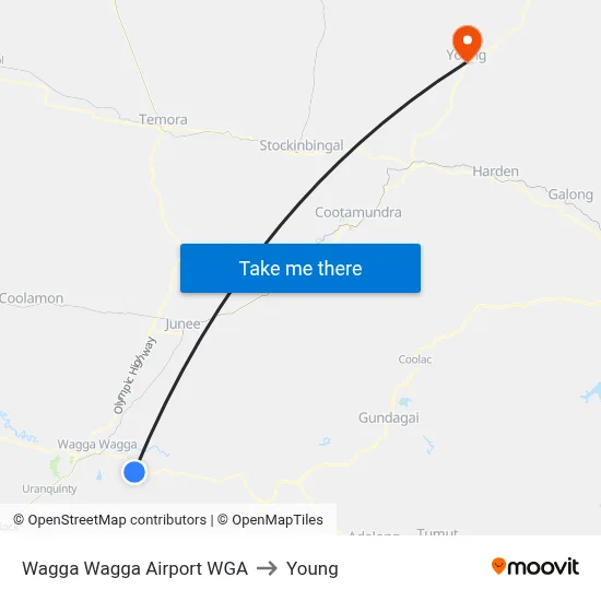 Wagga Wagga Airport WGA to Young map