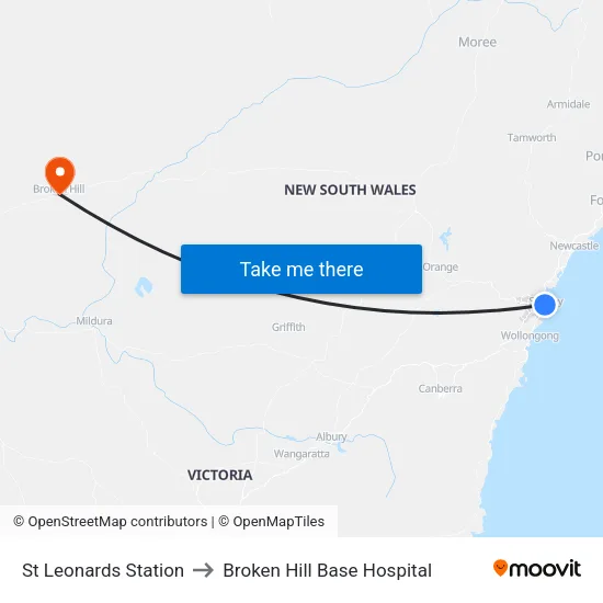 St Leonards Station to Broken Hill Base Hospital map