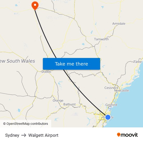 Sydney to Walgett Airport map