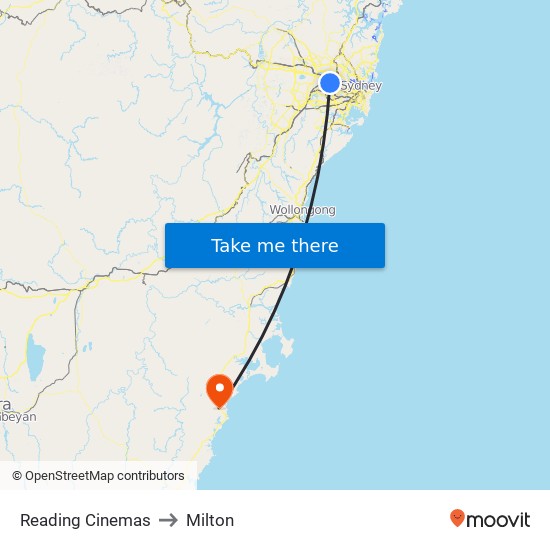 Reading Cinemas to Milton map