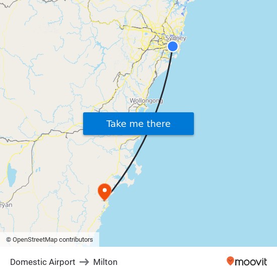 Sydney Domestic Airport Station to Milton map