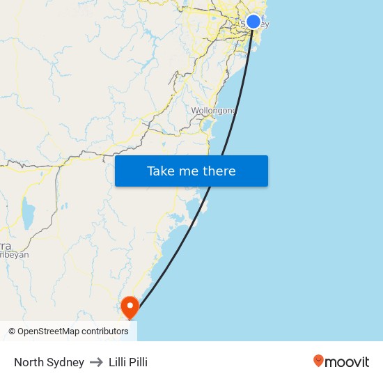 North Sydney Station to Lilli Pilli map