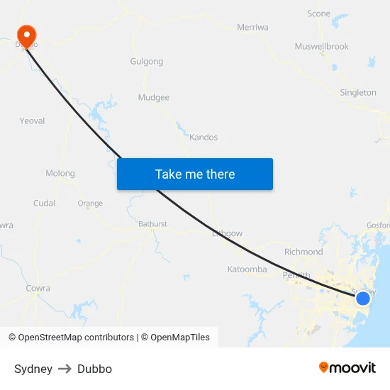 Sydney to Dubbo map