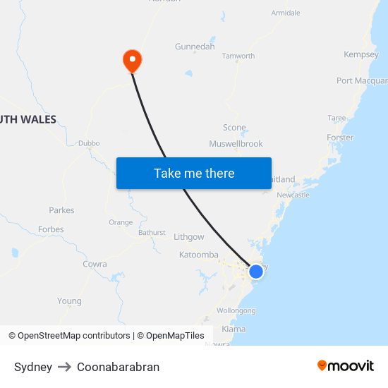 Sydney to Coonabarabran map