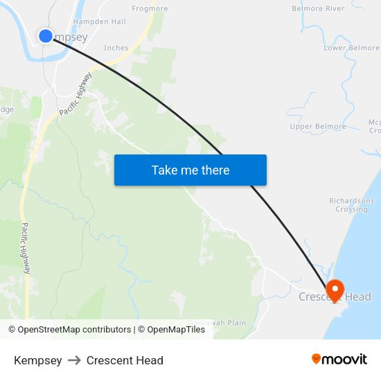 Kempsey to Crescent Head with public transportation