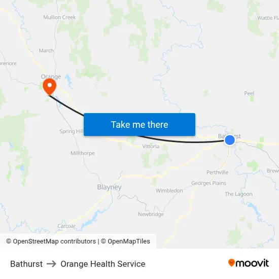 Bathurst to Orange Health Service map