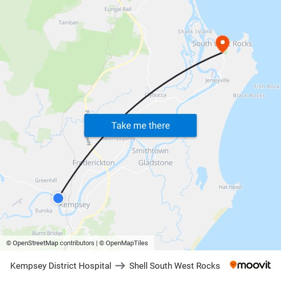 Kempsey District Hospital to Shell South West Rocks map