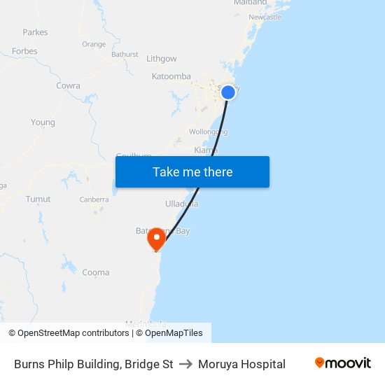 Burns Philp Building, Bridge St to Moruya Hospital map