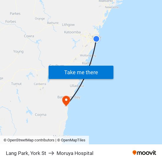 Lang Park, York St to Moruya Hospital map