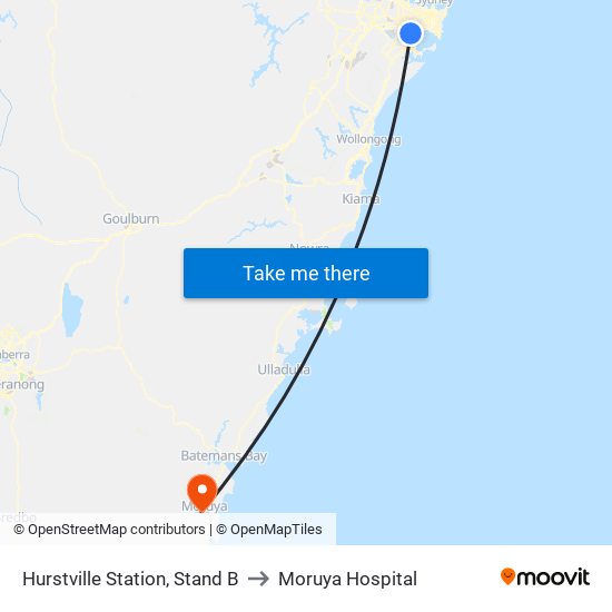 Hurstville Station, Stand B to Moruya Hospital map