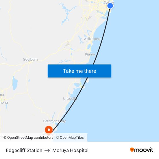 Edgecliff Station to Moruya Hospital map