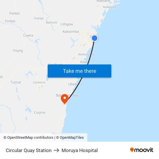 Circular Quay Station to Moruya Hospital map