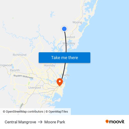 Central Mangrove to Moore Park map