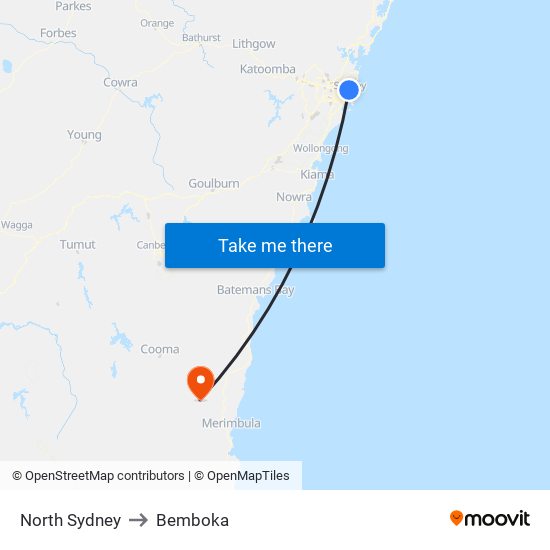 North Sydney to Bemboka map