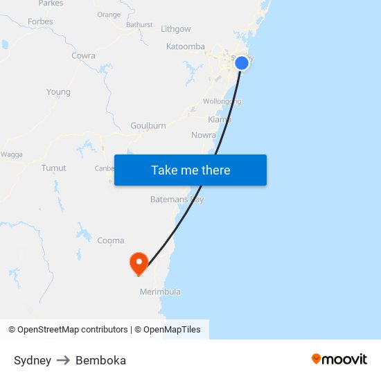 Sydney to Bemboka map