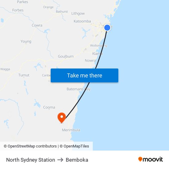 North Sydney Station to Bemboka map