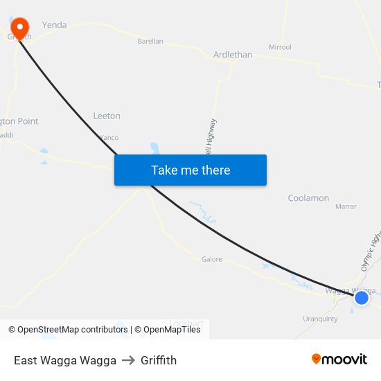 East Wagga Wagga to Griffith map