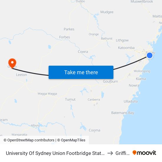 University Of Sydney Union Footbridge Station to Griffith map