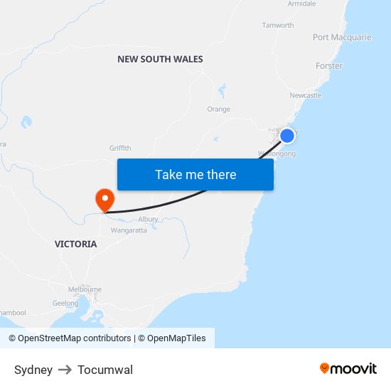 Sydney to Tocumwal map