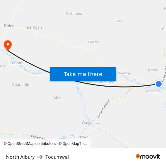 North Albury to Tocumwal map