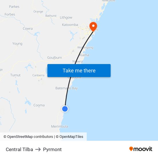 Central Tilba to Pyrmont map