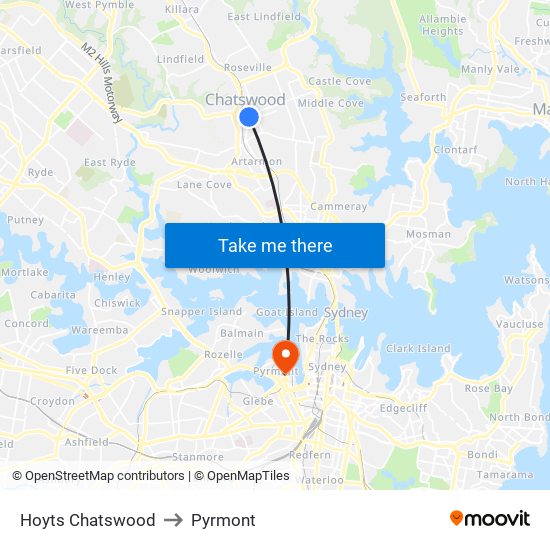 Hoyts Chatswood to Pyrmont map