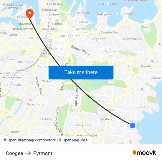 Coogee to Pyrmont map