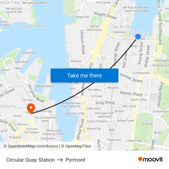Circular Quay Station to Pyrmont map