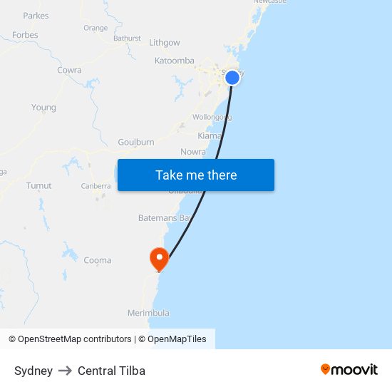 Sydney to Central Tilba map