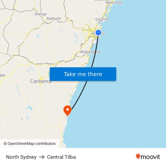 North Sydney Station to Central Tilba map