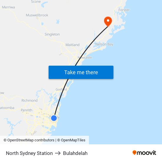 North Sydney Station to Bulahdelah map