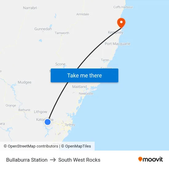 Bullaburra Station to South West Rocks map
