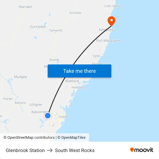 Glenbrook Station to South West Rocks map
