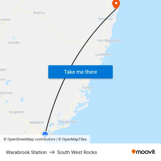 Warabrook Station to South West Rocks map