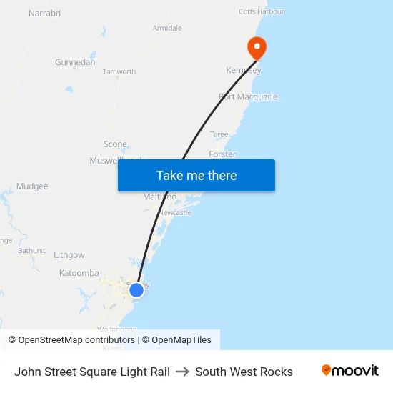 John Street Square Light Rail to South West Rocks map