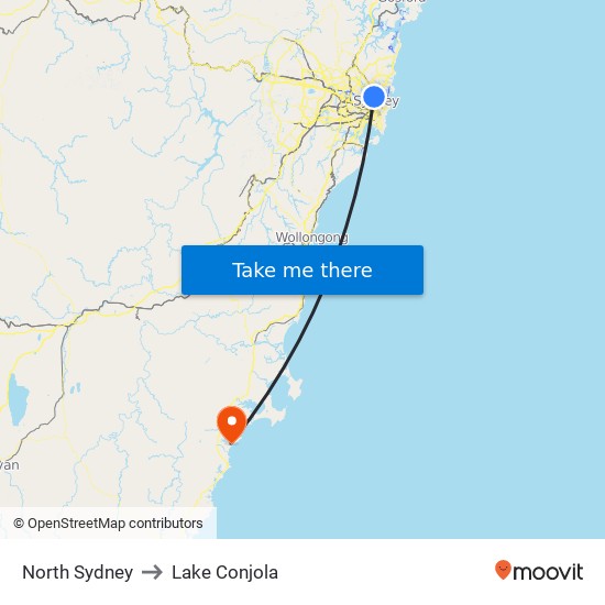 North Sydney to Lake Conjola map