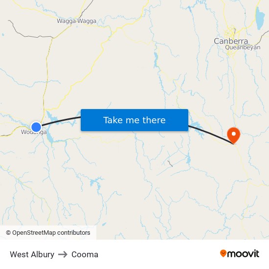 West Albury to Cooma map