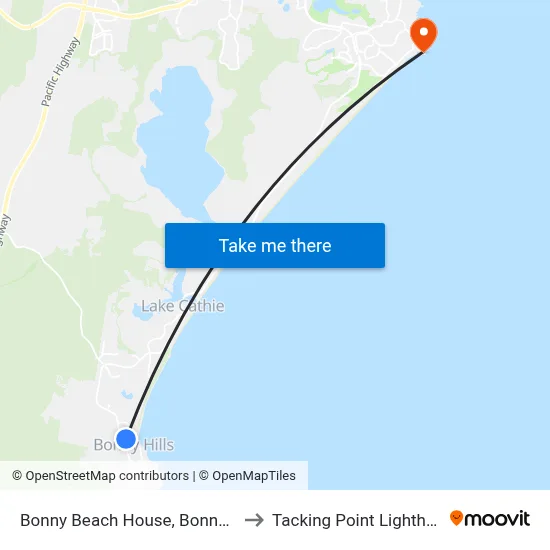 Bonny Beach House, Bonny Hills to Tacking Point Lighthouse map